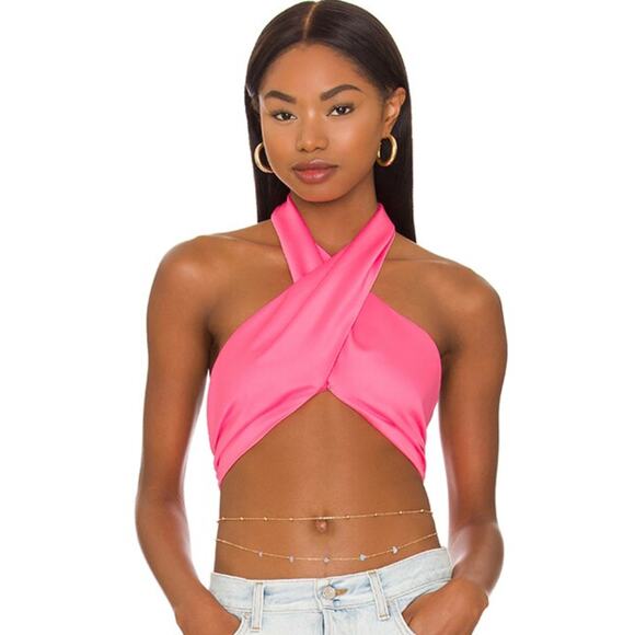 Superdown Alondra Halter Wrap Top in Hot Pink NWT Size Small - Picture 1 of 3